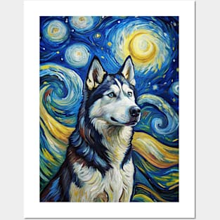 Siberian Husky Dog Breed Painting in a Van Gogh Starry Night Art Style Posters and Art